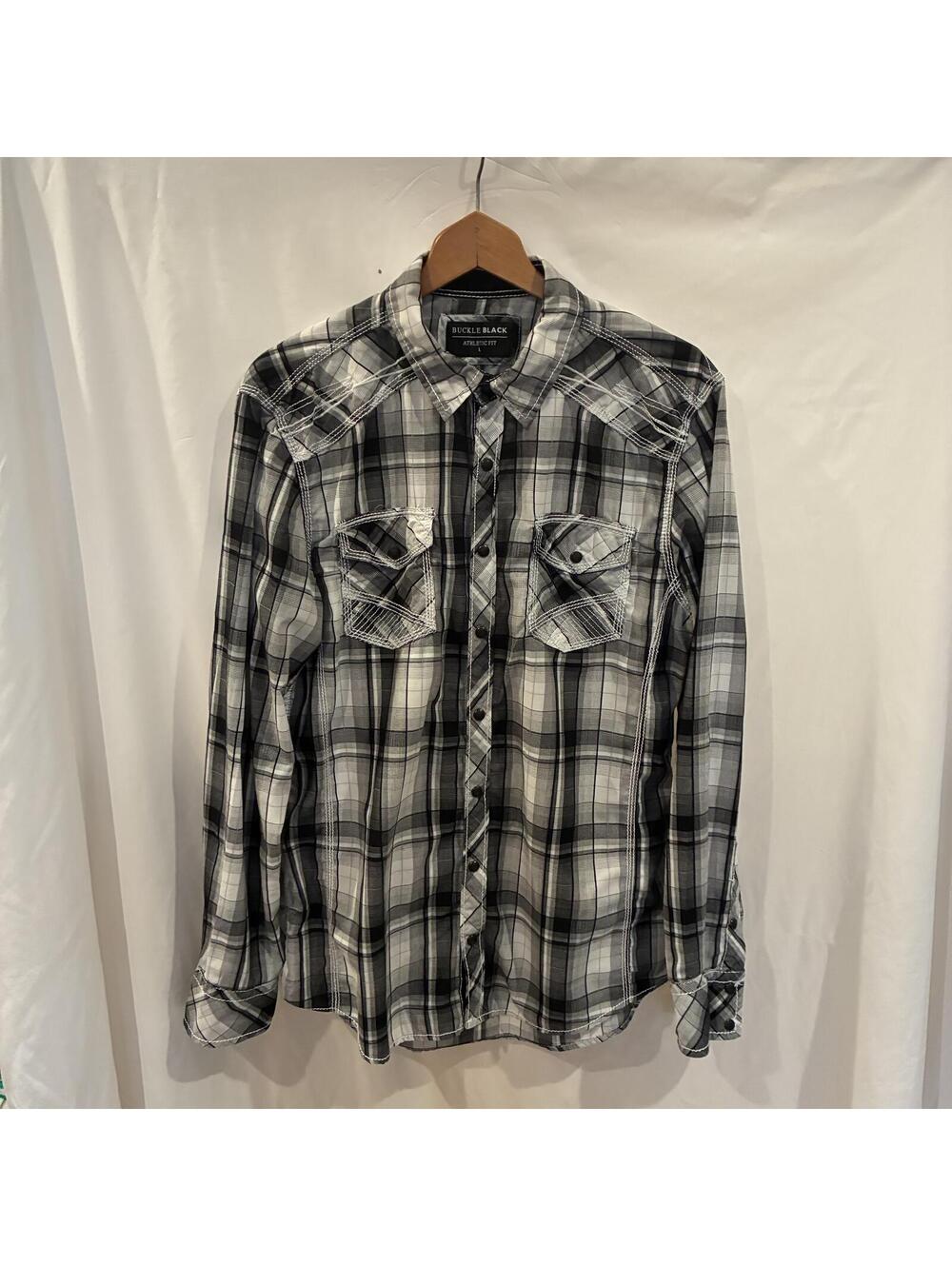 Buckle Black Mens Sz Large Plaid Western Pearl Snap Long Sleeve Shirt